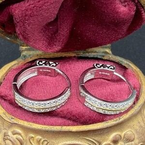 CZ‎ Hoop Earrings Gold Plated Sterling Silver Cubic Zirconia Small